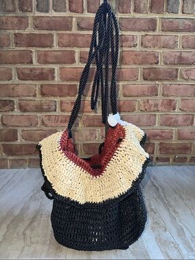 Express Straw Color block Women’s Small Beach Crossbody Drawstring Bag NWOT
